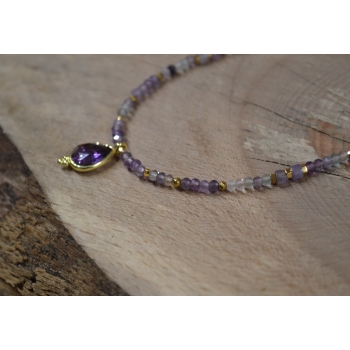 Naszyjnik handmade z fluorytu i ametystu